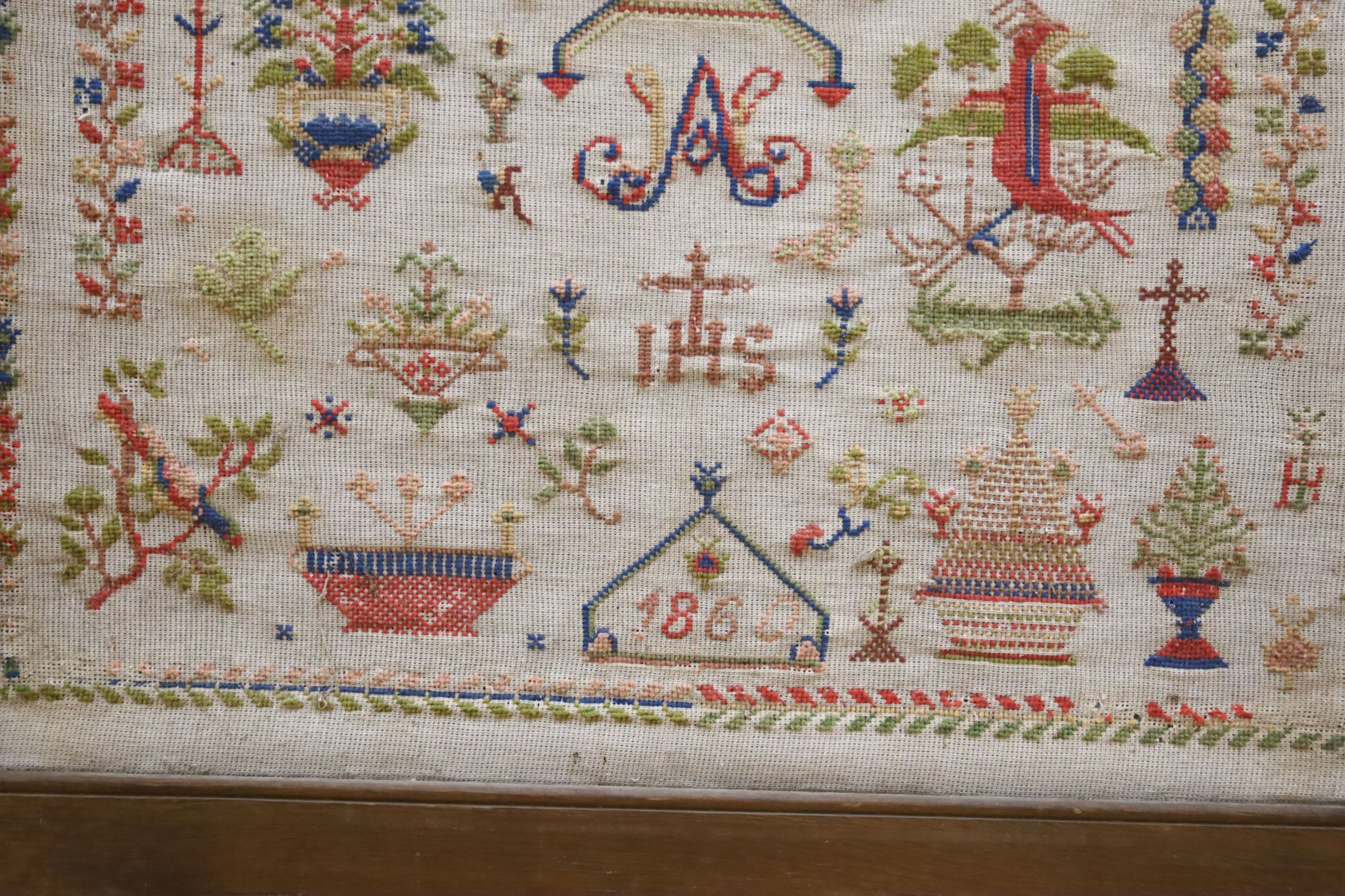 A French needlework sampler, dated 1860, Frame 84 x 67.5 cm